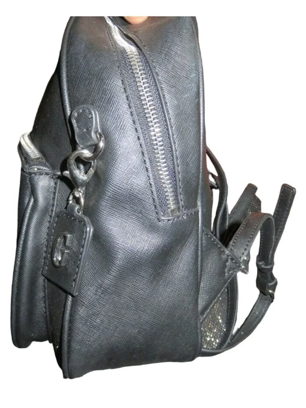 Guess Matte Black Vegan Full Grain Leather Mini Backpack Daypack NWOT never used